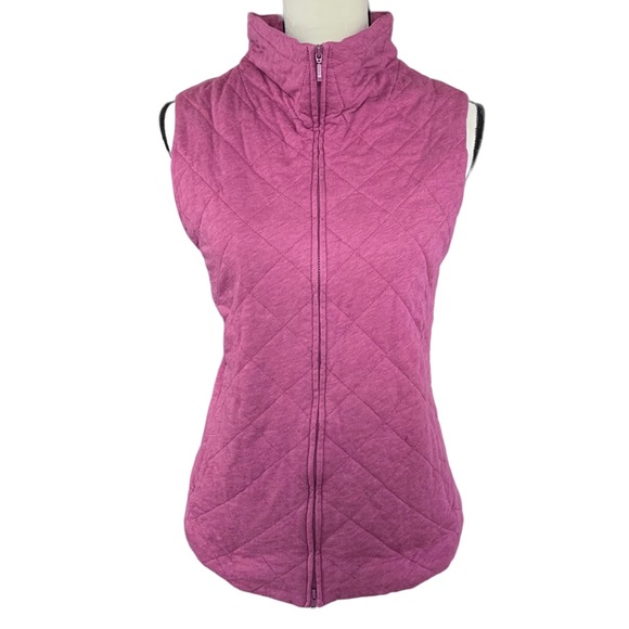EILEEN FISHER Womens Beige Pocketed Zippered Quilted Buttoned Sleeveless Stand Collar Vest Top main image 1